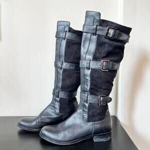 Cole Haan AIR WHITLEY Knee High Black Leather Buckle Boots Size 8